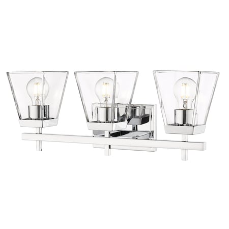 Z-Lite Lauren Vanity, 3-Light, 22 In.W x 6.5 In.L x 8.5 In.H, Chrome/Clear 819-3V-CH